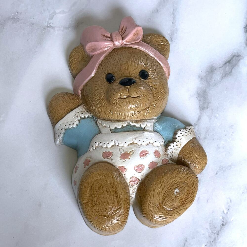 Vintage 1994 Burwood Teddy Bear Girl Nursery Wall Hanging Pastel USA 3312-2